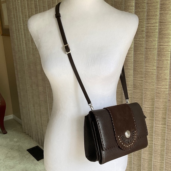 Brighton Brown Leather & Suede Crossbody Bag with cloth bag